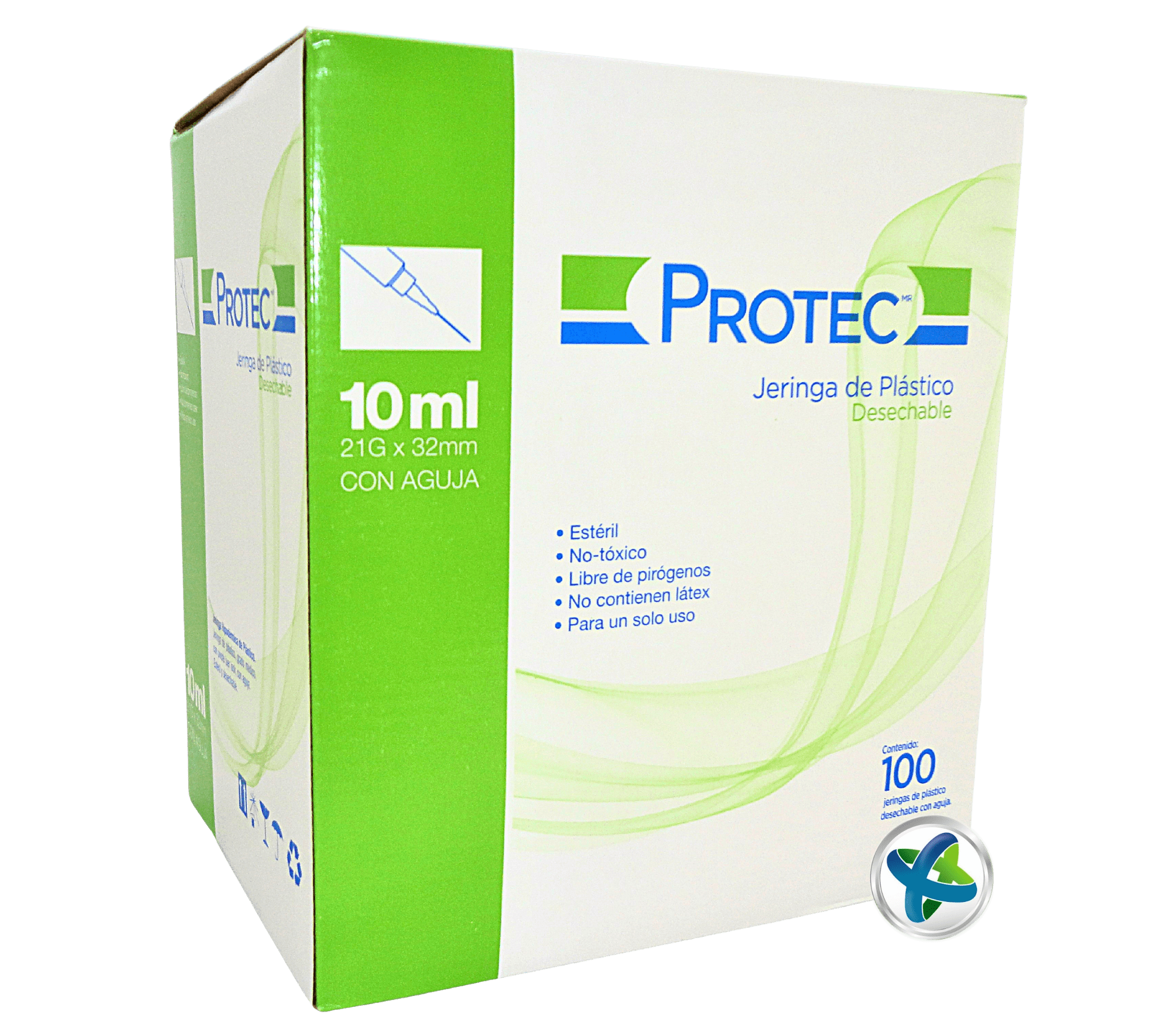Jeringa Hipodérmica Protec® 21 x 32 (Verde). Caja/100 Pzas.